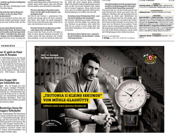 Firmenfotograf - Anzeige in der Sächsischen Zeitung für die Dynamo-Uhr von Mühle-Glashütte